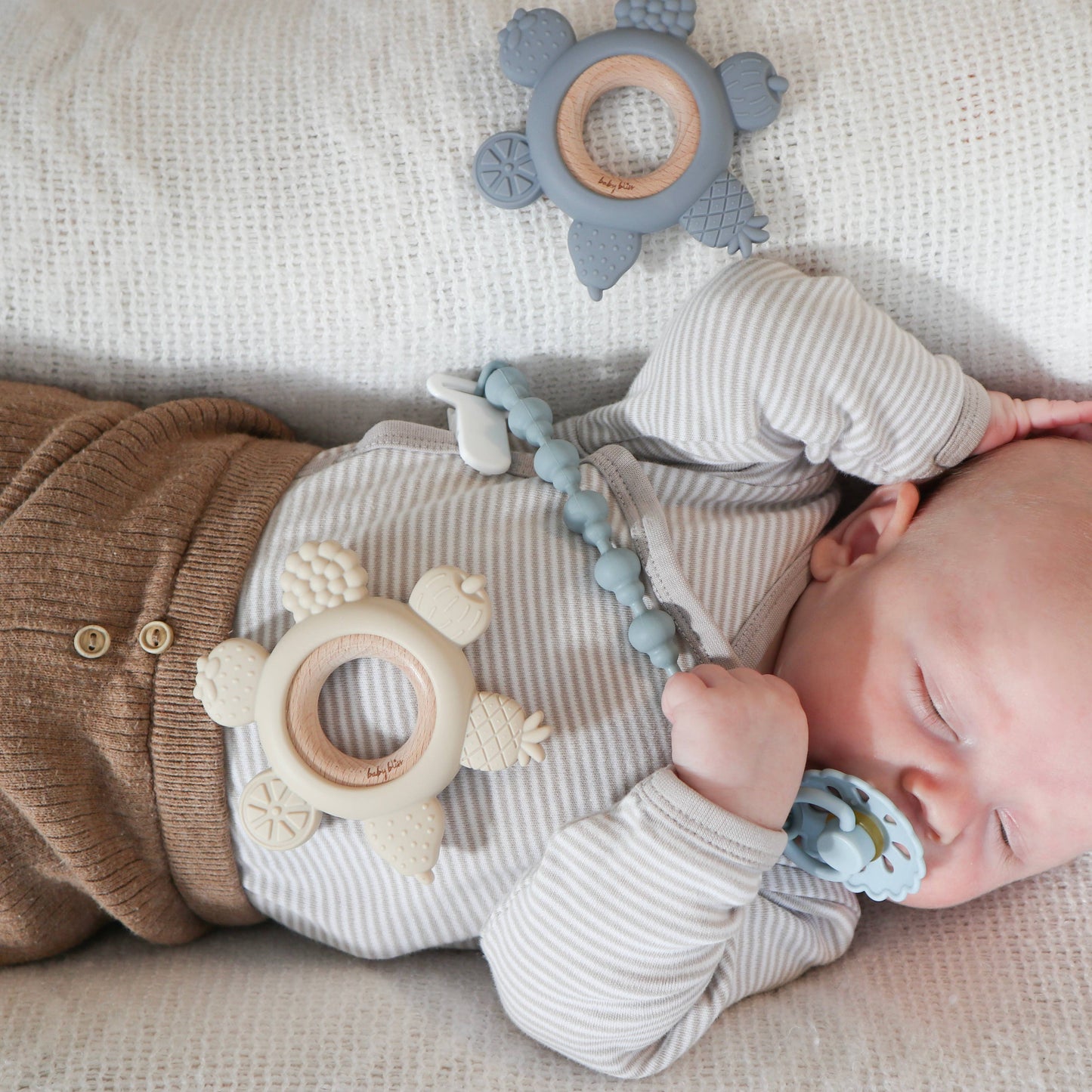 Pacifier Clip - Almond & Dusty Rose