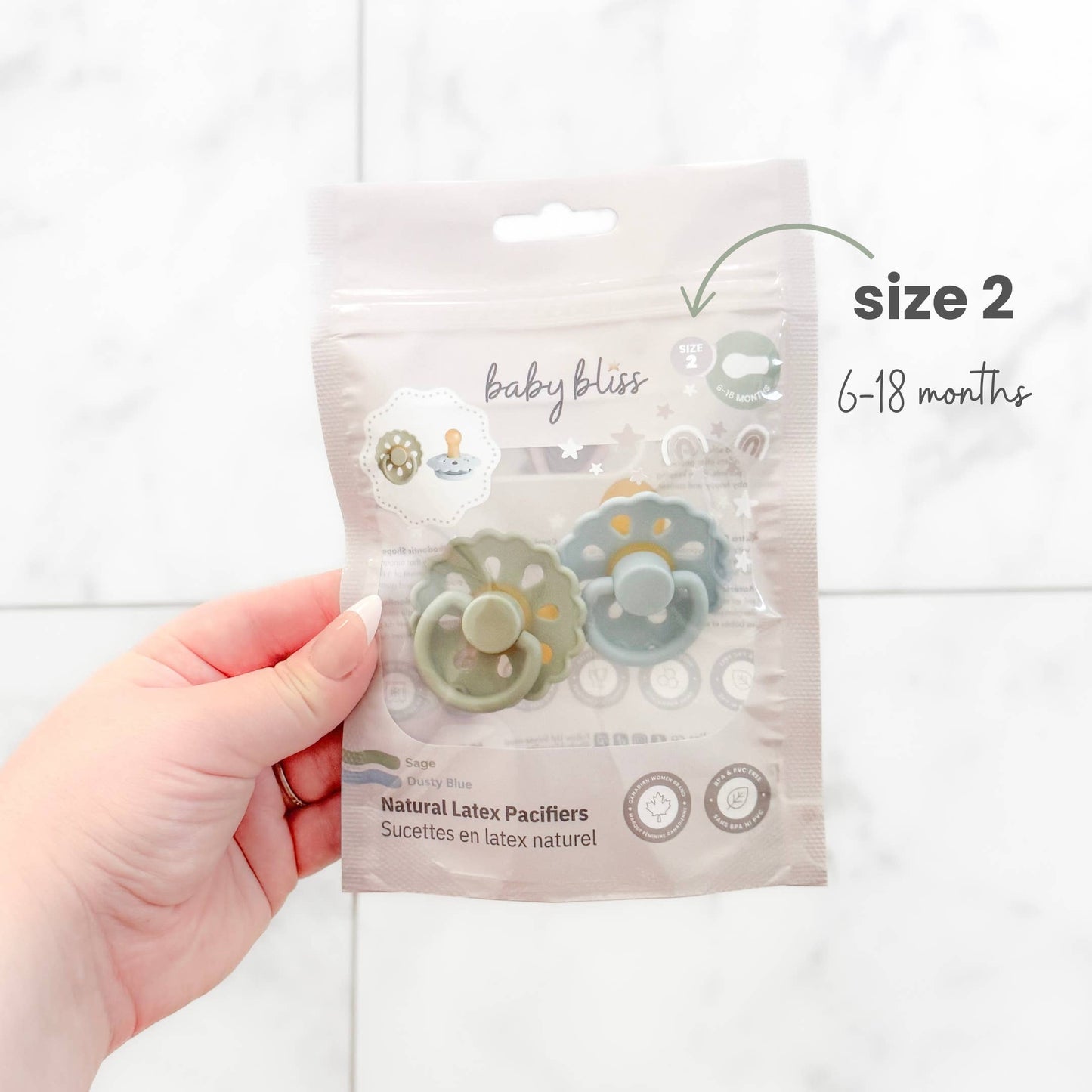 Natural Latex Pacifiers (6-18M) Sage & Dusty Blue