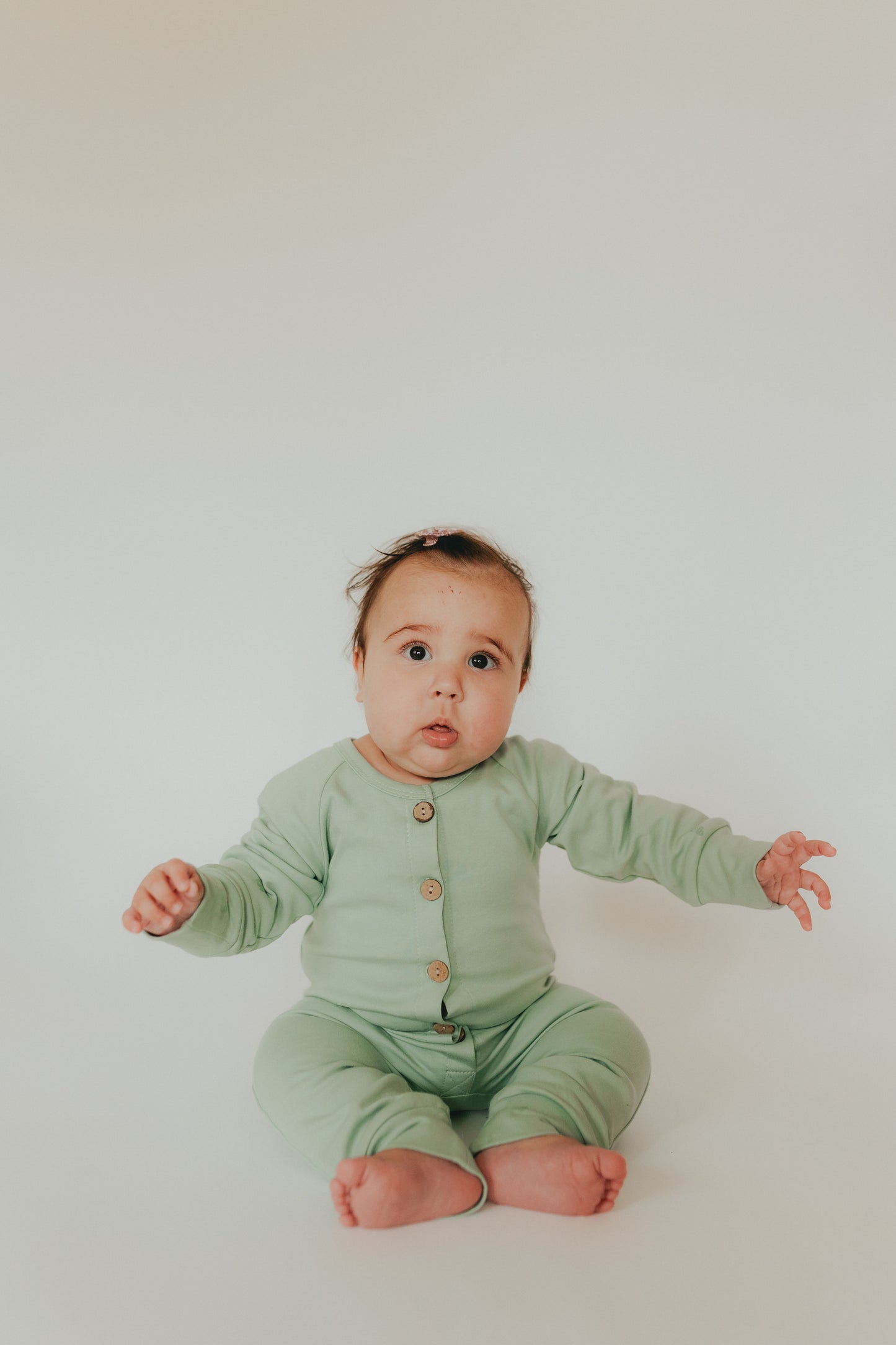 Seafoam button romper