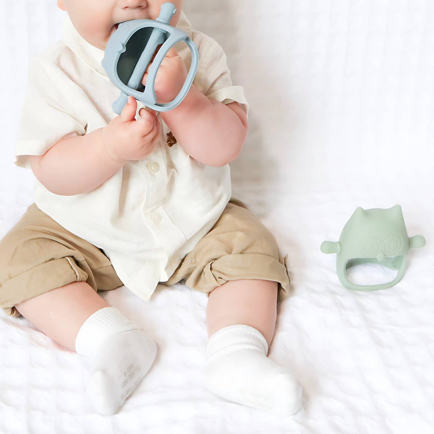 Owl Grip Teether Toy: Arctic Blue