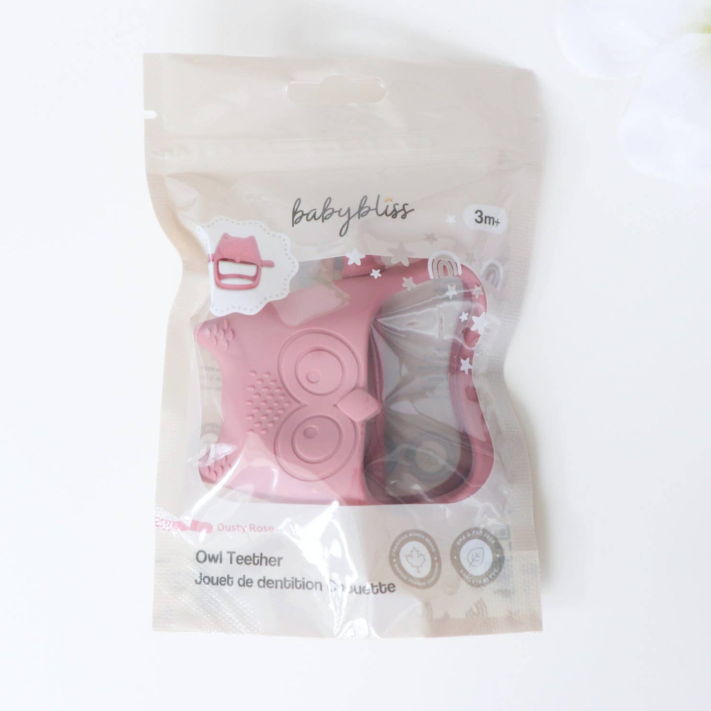 Owl Grip Teether Toy: Dusty Pink